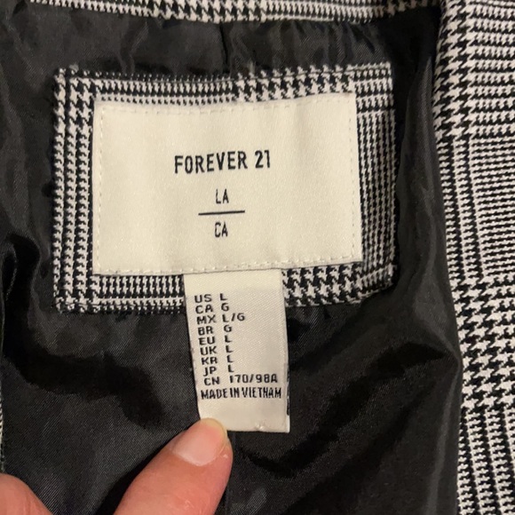 Forever 21 Glen Plaid Double Breasted Blazer Black White-Large - Picture 8 of 9